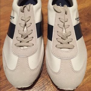 White with blue detail Coach sneakers size 9